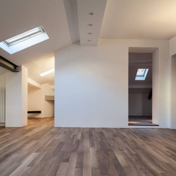 Interior nice loft, wall white, parquet floor